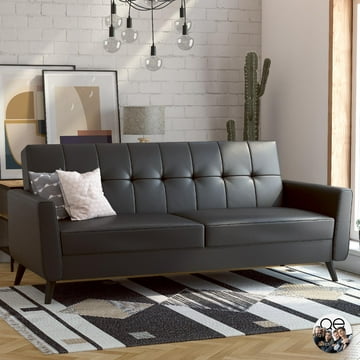 Queer Eye Liam Futon with Storage, Black Faux Leather