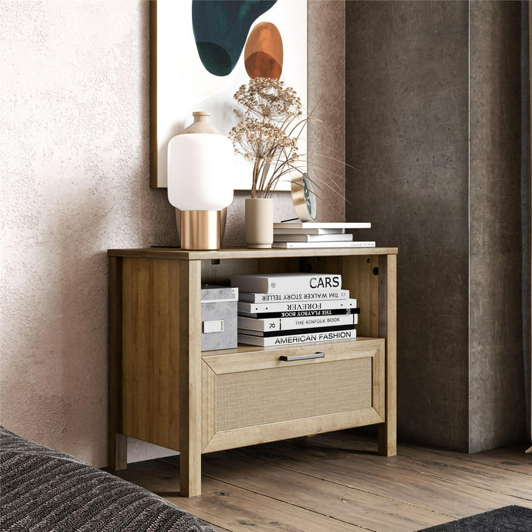 Queer Eye Wimberly 1 Drawer Nightstand, Natural with Faux Rattan