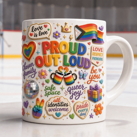 Queer Pride Ceramic Mug 11oz & 15oz, Proud Out Loud LGBTQ Gift for Coffee Lovers