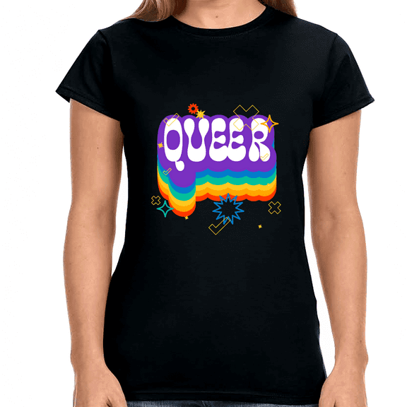Queer Tshirt Gay LGBTQ Flag Lesbian Gay Pride Month Rainbow Womens T Shirts
