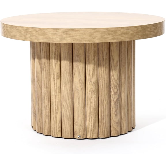 Queip Extra Small Accent Table, Fluted Fir and MDF Wood Round Side Tables, Mid Century Modern Short End Table for Living Room Couch, Bedroom, Nightstand End Tables for Small Space-C Brown
