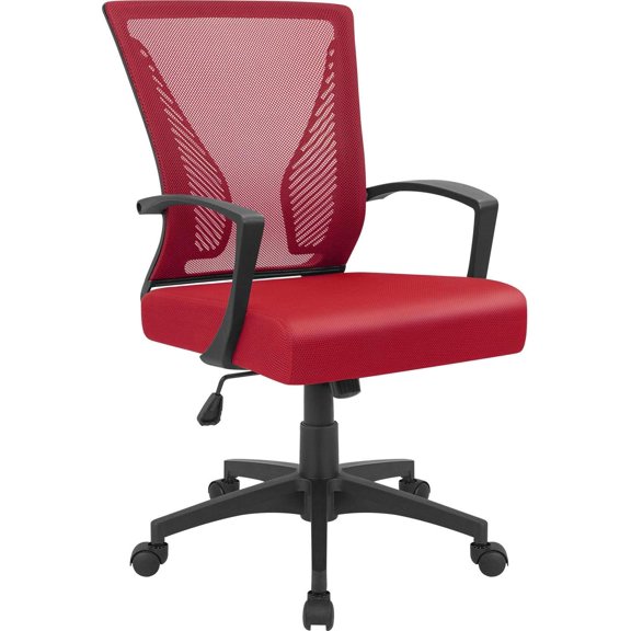 Queip Office Chair Ergonomic Computer Desk Mesh Chair Mid Back Swivel Lumbar Support with Armrest -Red