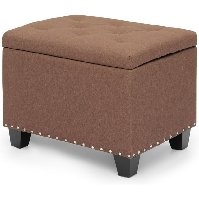 QuellQuest 24'' Storage Ottoman Bench, Tufted Footrest Lift Top Pouffe Rectangular Ottoman with 40L Inner Space Load up to 660 lb, Small Upholstered Ottoman Footrest for Livingroom (Linen Coffee)