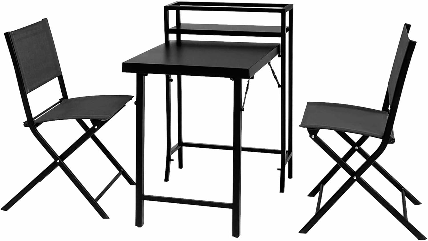 Black Steel Frame 3-Piece Folding Bistro Set