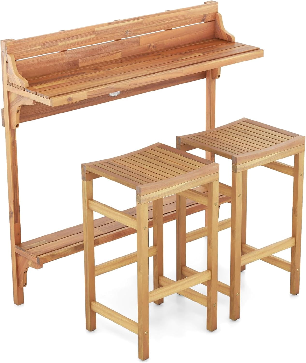 QuellQuest 3 Pieces Acacia Wood Balcony Table Set,Outdoor Bar Height ...