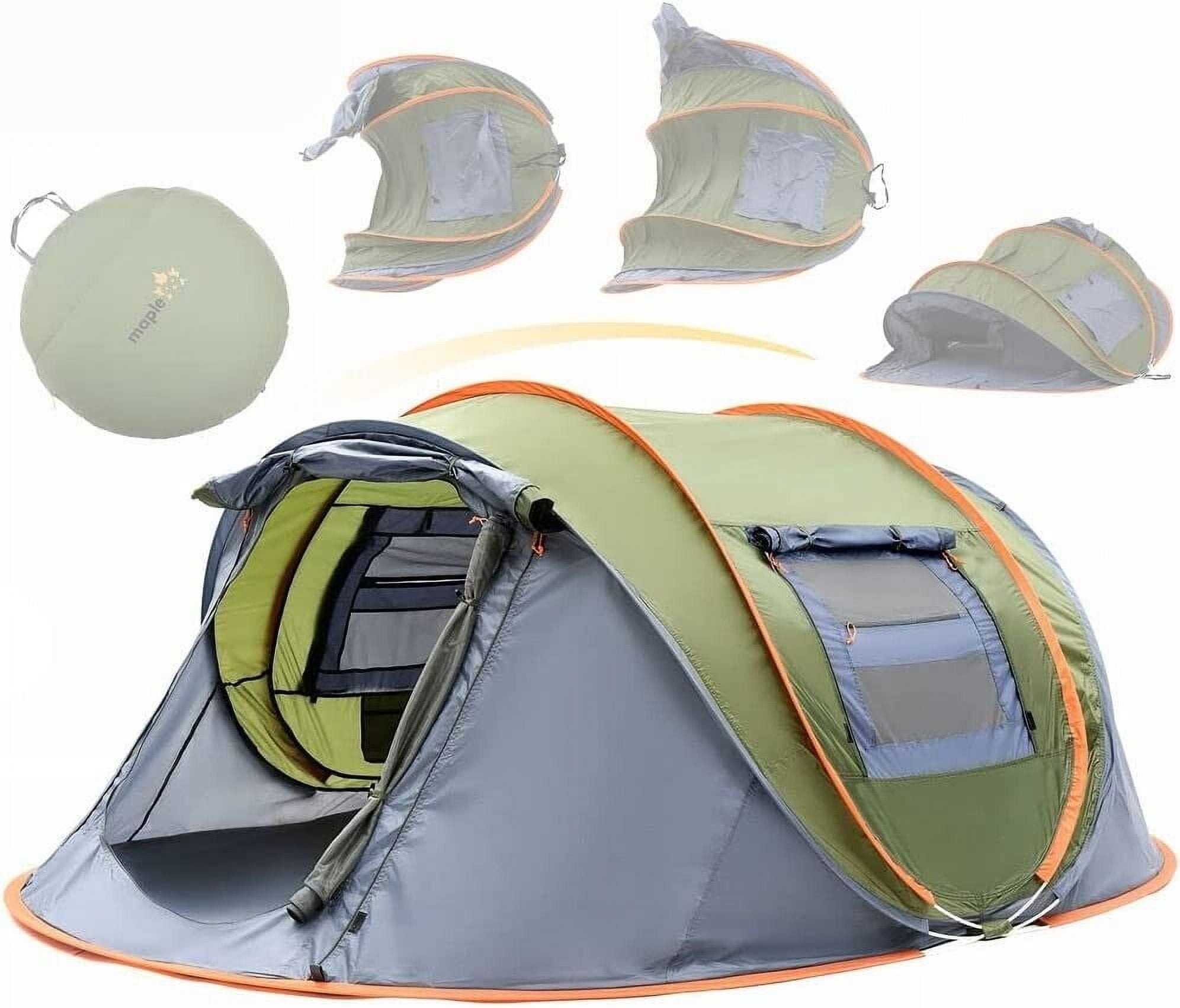 Maple99 Green and Gray 4-Person Pop-Up Camping Tent with Carry Bag