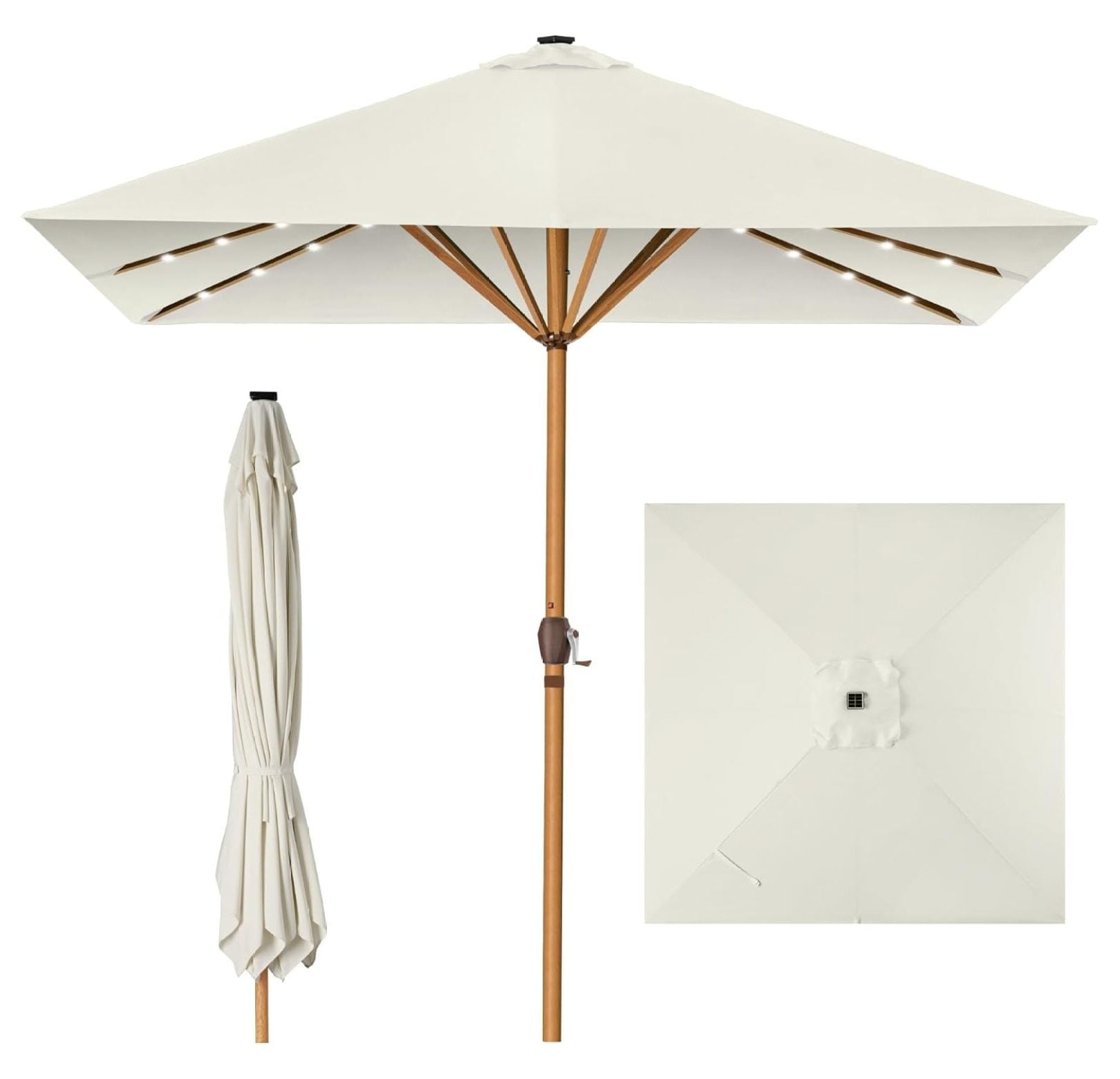 QuellQuest 9ft Deep Square Solar Powered LED Lighted Patio Umbrella w