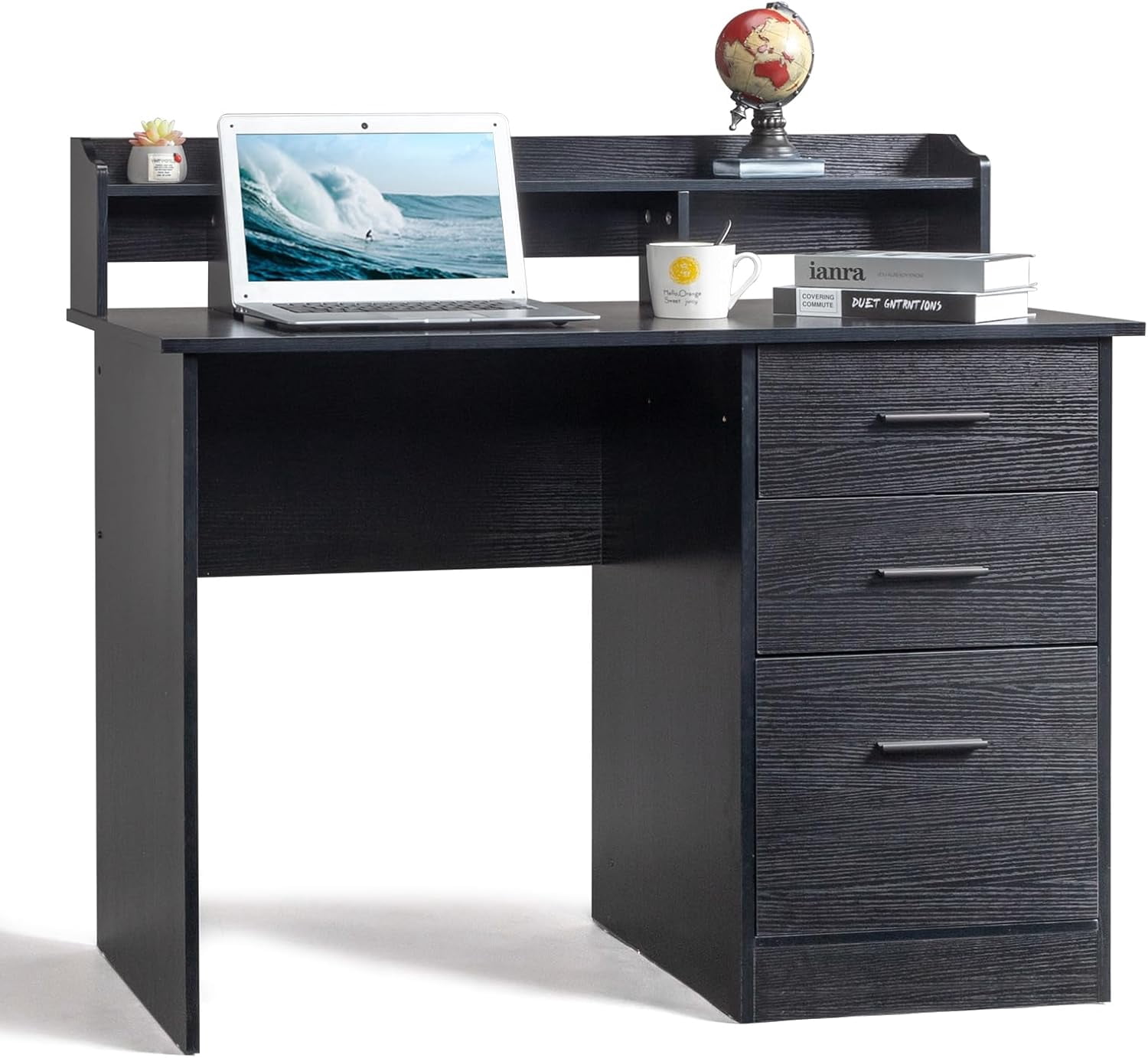 QuellQuest Black Computer Desk with Drawers ＆ Desktop Hutch, Modern ...