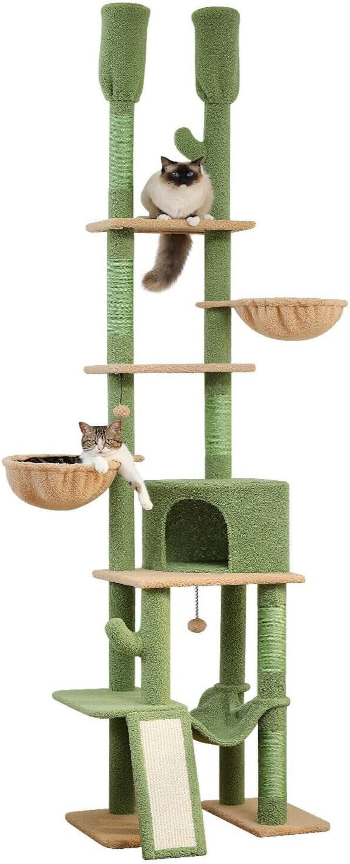 Large Green and Beige Adjustable Height Cactus Cat Tree Tower