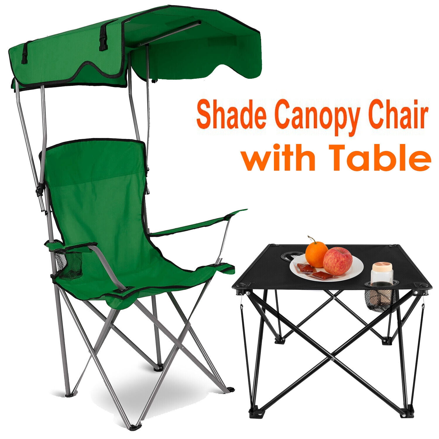Camping Chair With Canopy - UPF 50+ Sun Shade Folding Beach Chair