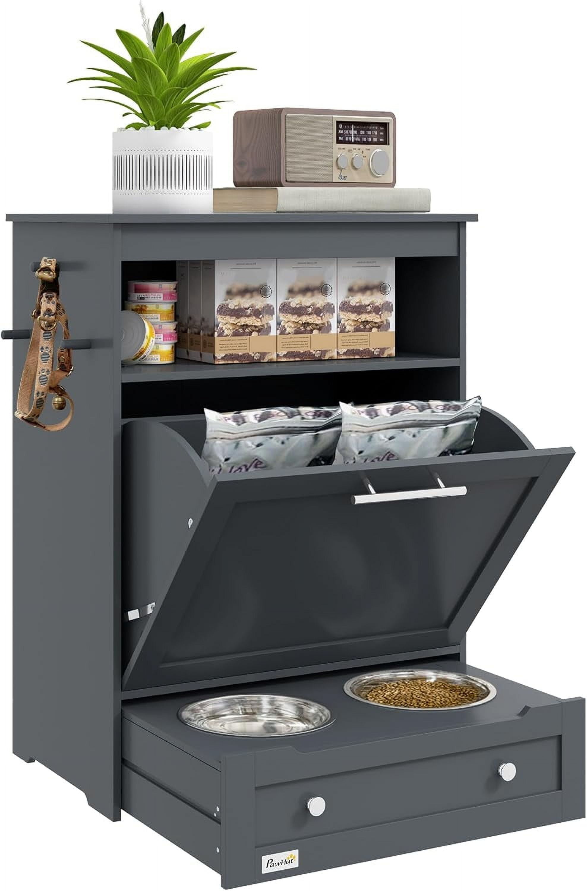 Gray MDF Modern Pet Feeder Station with Storage