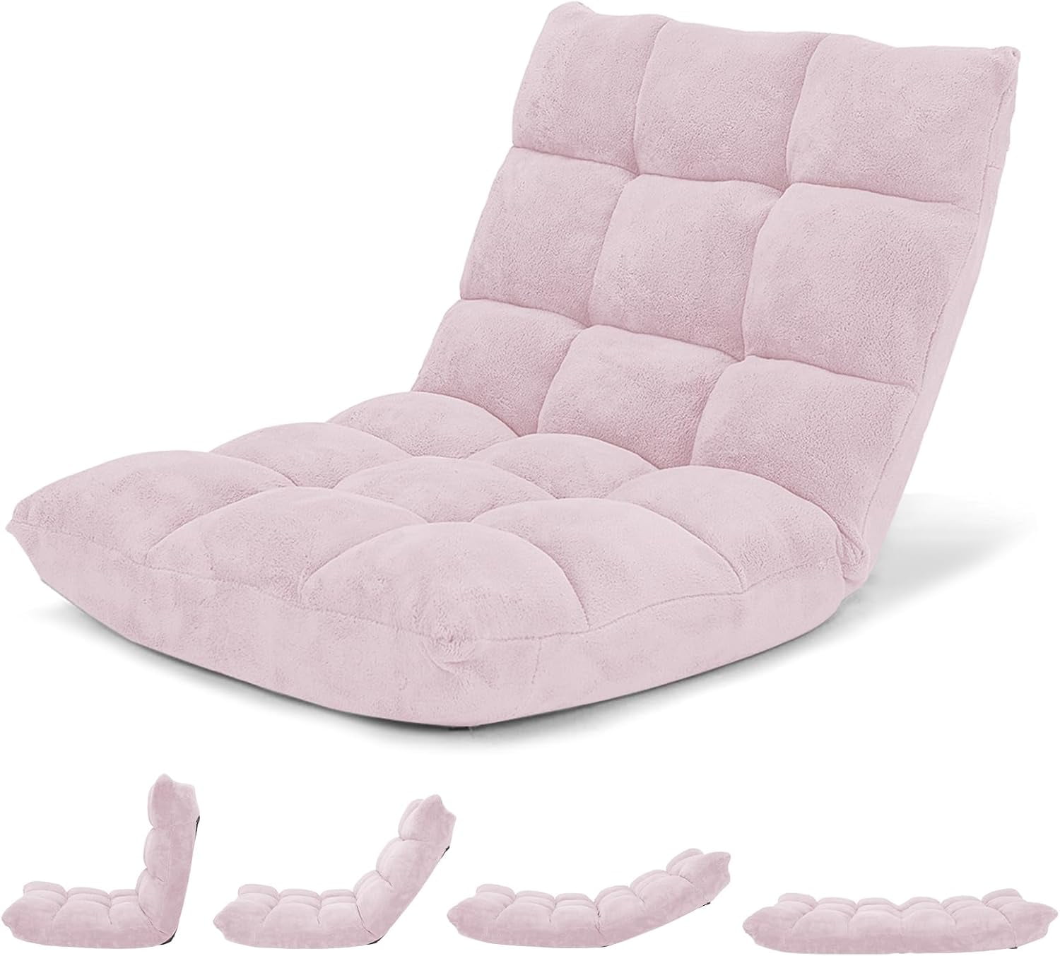 Pink Adjustable 14-Position Padded Floor Recliner Chair