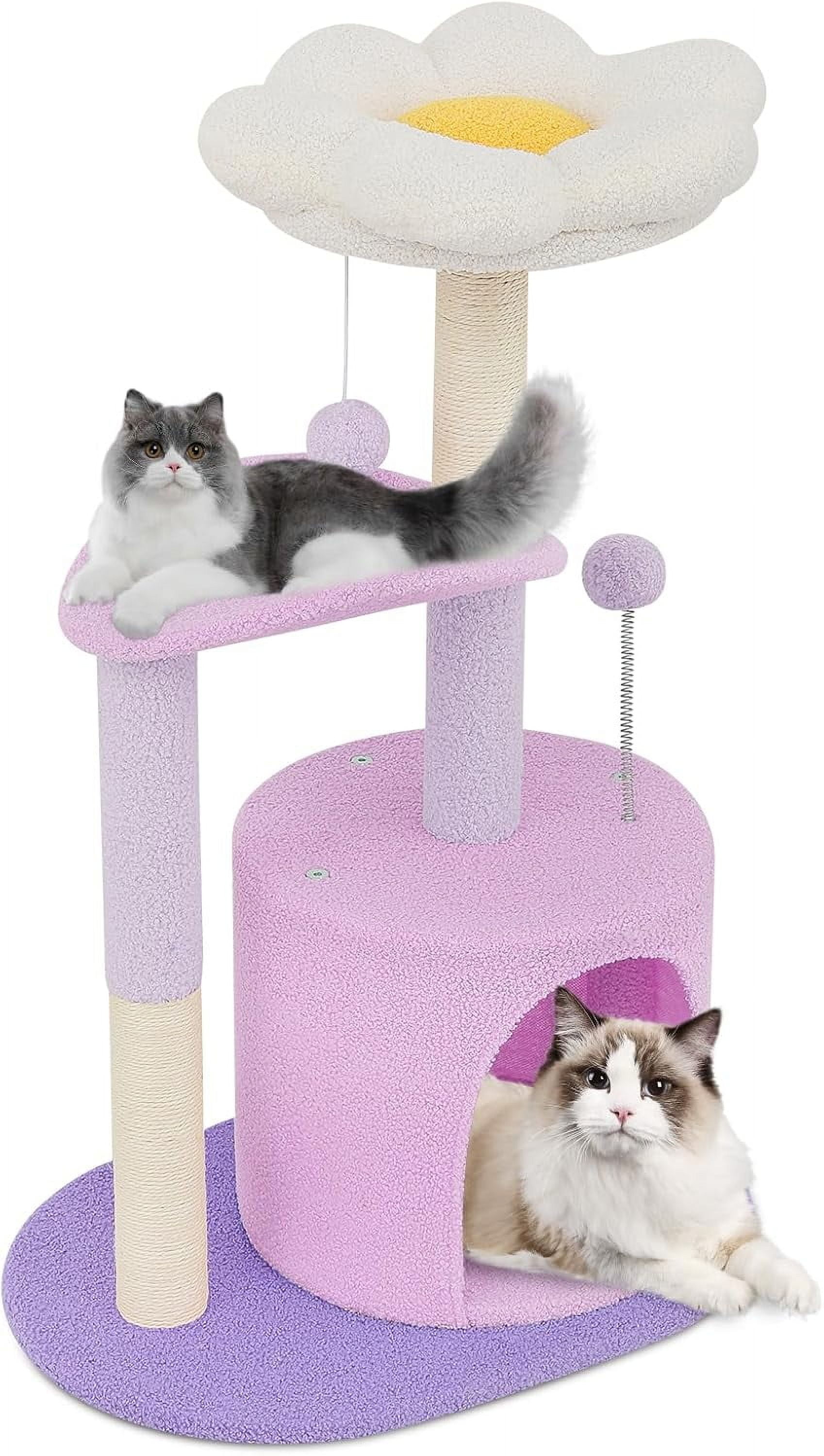 Purple Freestanding Sisal Cat Tree Tower with Cozy Perches