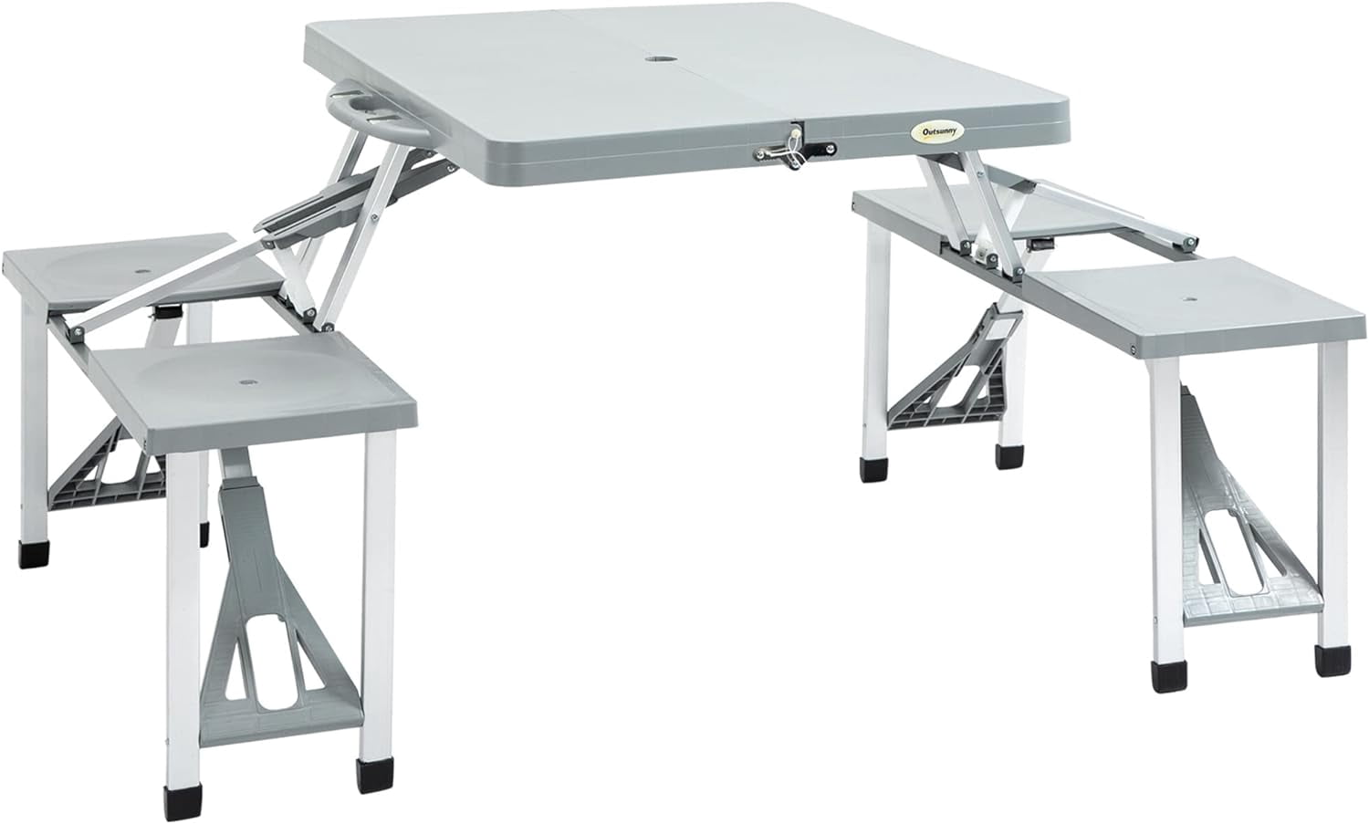 QuellQuest Folding Picnic Table with Seats and Umbrella Hole, Portable ...