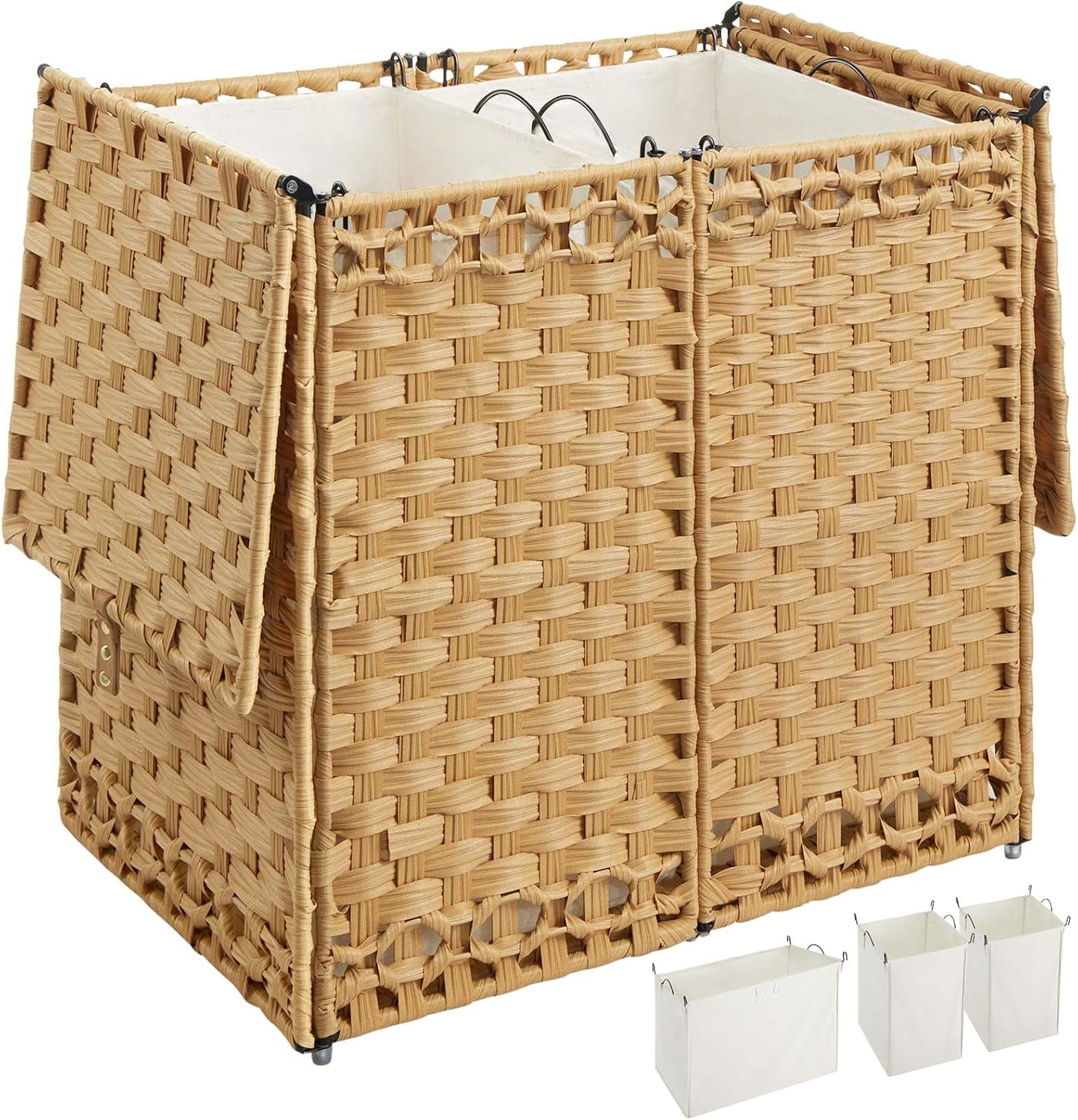 Natural Wicker Collapsible Laundry Hamper with Lid and Liners