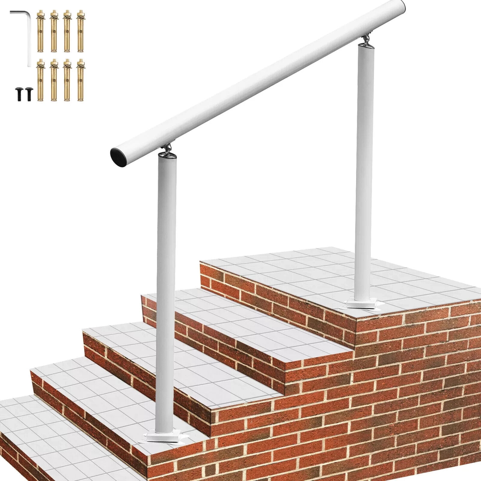 White Adjustable Stainless Steel Handrail for 1-4 Steps