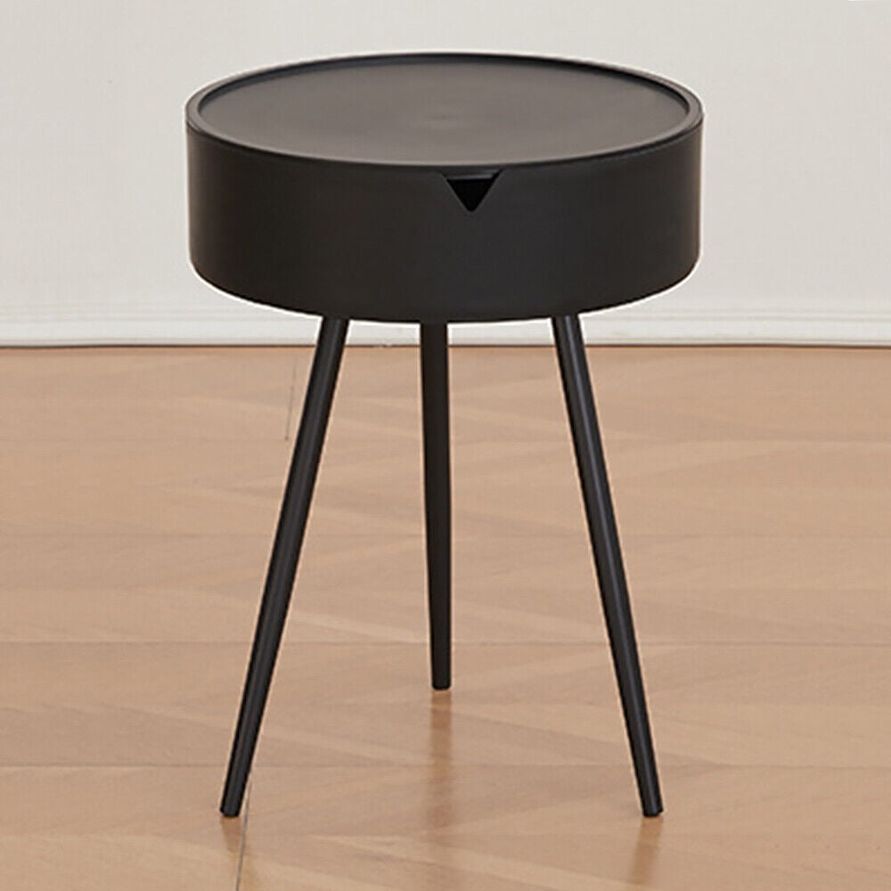 QuellQuest Round End Table with Storage for Living Room, Bedroom Side ...