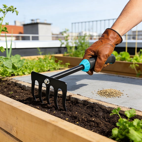 Quenched Steel Hand Rake | Heavy-Duty Gardening Tool for Weeding & Planting | Fiberglass Handle | Rust-Resistant Black Finish
