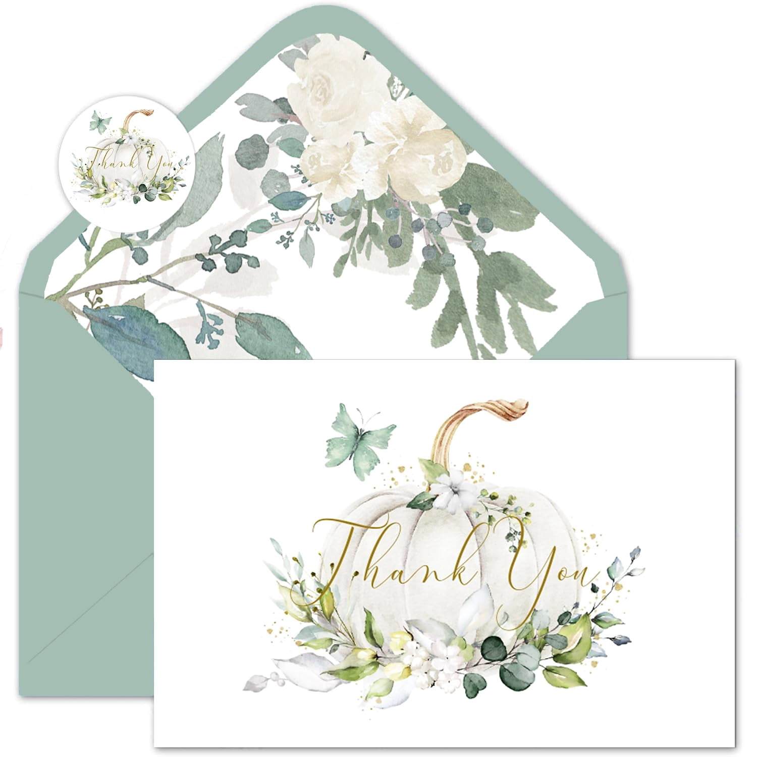 Quera 24 Pack Fall Thank You Cards Floral Pumpkin Autumn Blank Greeting ...