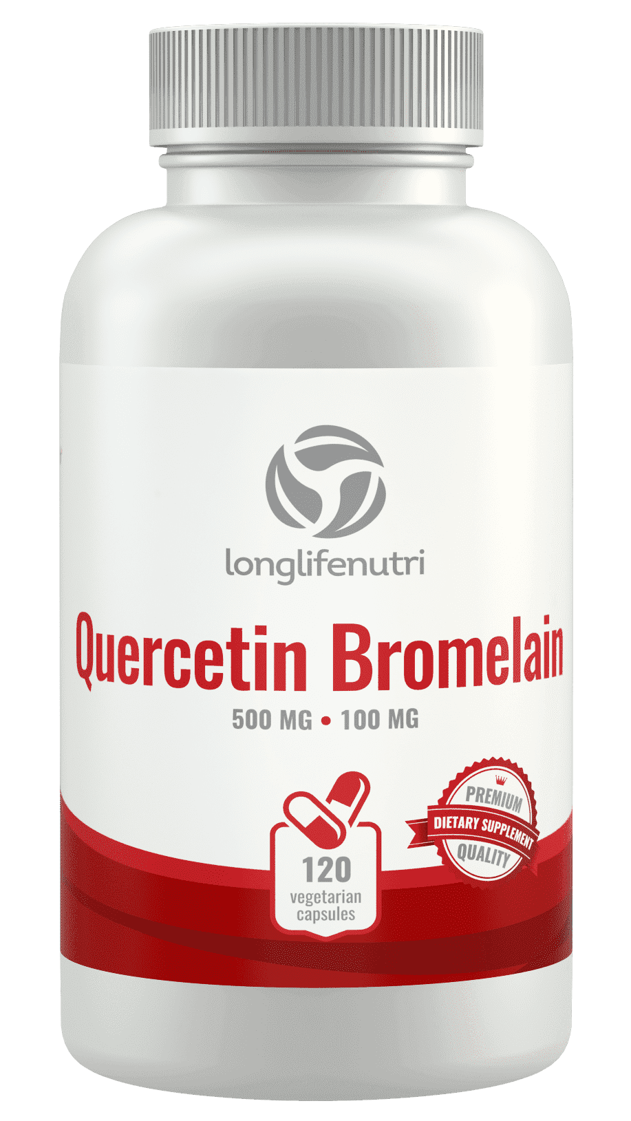 LongLifeNutri Quercetin 500 mg with Bromelain 100 mg - 120 Vegetarian Capsules, Natural Antioxidant