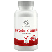 LongLifeNutri Quercetin 500 mg with Bromelain 100 mg - 120 Vegetarian Capsules, Natural Antioxidant
