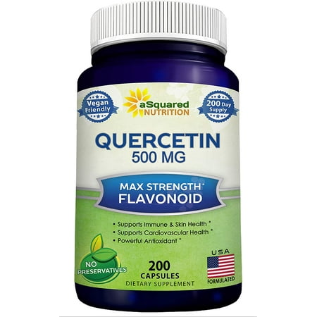 Quercetin 500mg Supplement - 200 Capsules - Quercetin Dihydrate to Support Cardiovascular Health - Max Strength Powder Complex Pills to Help Improve Anti-Inflammatory & Immune Response