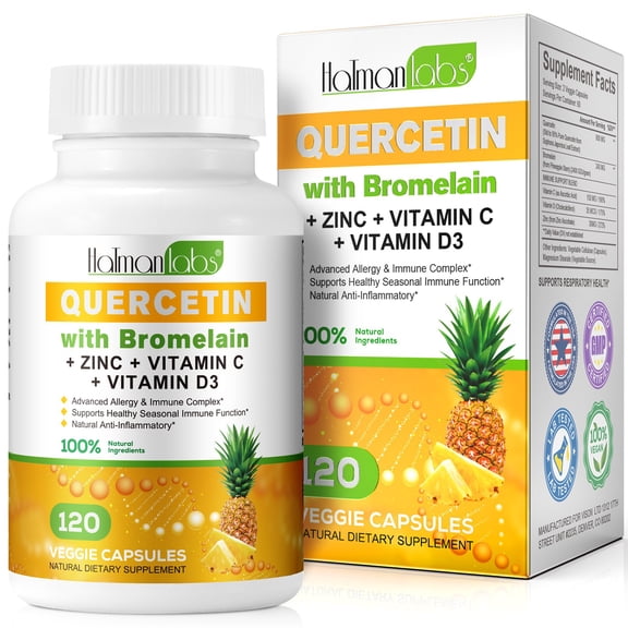 Quercetin Bromelain Complex Supplement, 800mg Quercetin + 240mg Bromelain, with Vitamin C, D3 & Zinc,120PCS