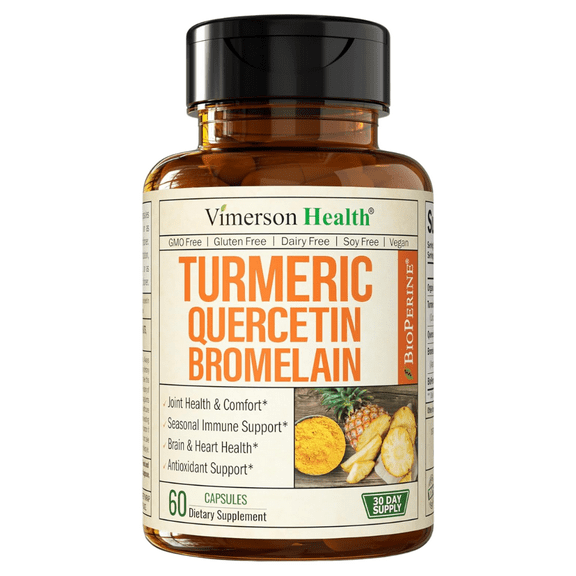 Quercetin with Bromelain Turmeric Supplement - Quercetin 500mg Capsules + Curcumin with Black Pepper - Joint Supplements for Women & Men. Bromelain Turmeric Curcumin Supplement. 60 Tumeric Capsules