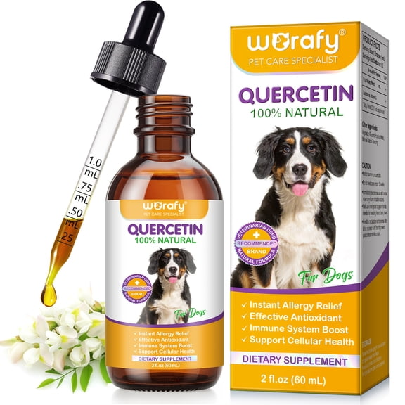 Quercetin Drops for Dogs Itch Relief Allergy Support – Boosts Immunity Natural Bacon Flavor 2 fl oz