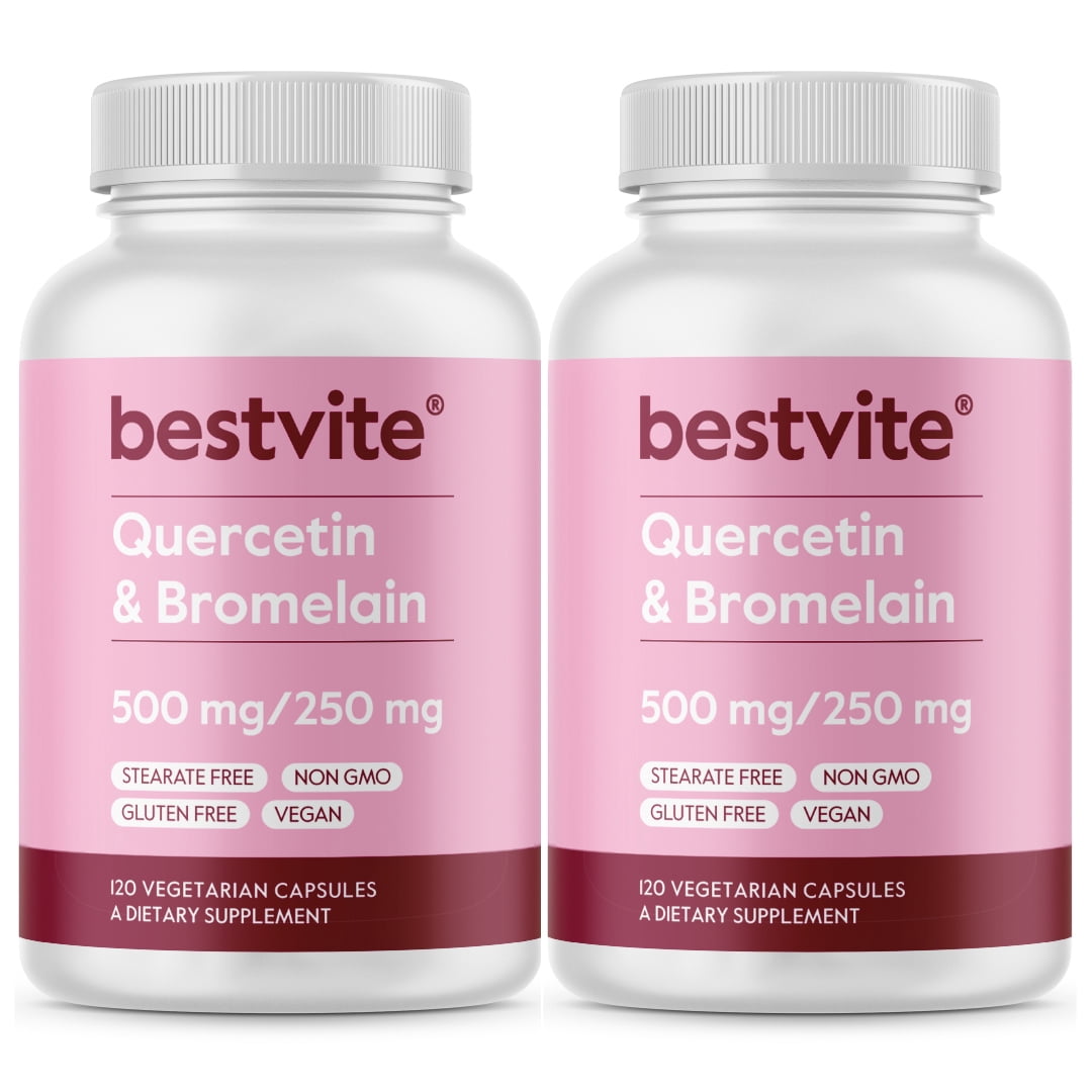 Quercetin with Bromelain 500mg/250mg (240 Vegetarian Capsules) (120 x 2) - No Stearates - Vegan - Non GMO - Gluten Free