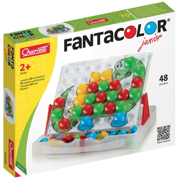 Quercetti: Fantacolor Junior Mosaic Pegboard - 48pc Button Color Matching Game, 3D Image Toy, STEM Preschool Learn & Play Activity, Toddler-Kids 2+