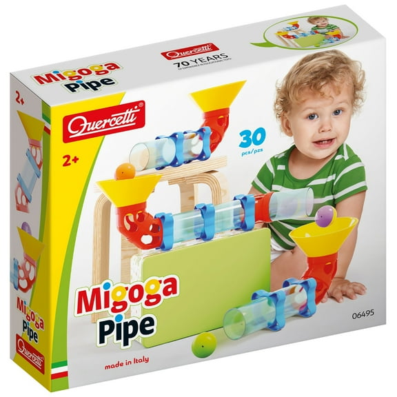 Quercetti: Migoga Pipe - 30pc Colorful Ball Marble Run Toy, Track & Path Building, Tube Connecting, Free Play Construction Playset, Toddlers & Kids 2+