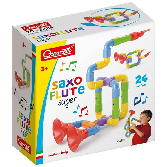 Quercetti: Saxoflute Super - 24pc Build Your Own Instrument Toy, Tube Construction, Sounds Musical Activity, Preschool Building Set, Toddler & Kids 2+