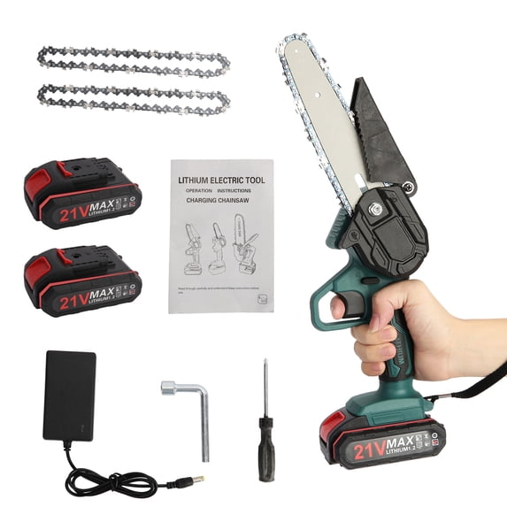 Queroig 1 Set 6 Inch Electric Chainsaw Sharp Cutter Head Large Cutting Area 1300mAh One-Hand Operation Mini Chainsaw for Wood Cutting