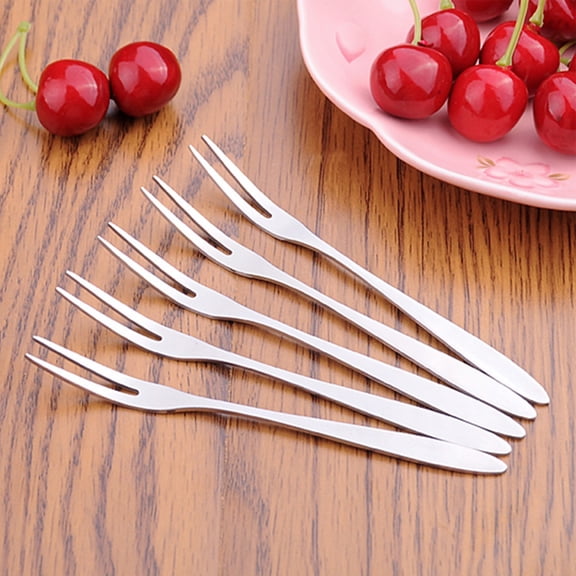 Queroig 10Pcs Reusable Fruit Picks Round Tines 304 Stainless Steel 2-Tine Food Grade Dessert Fork Kitchen Tools