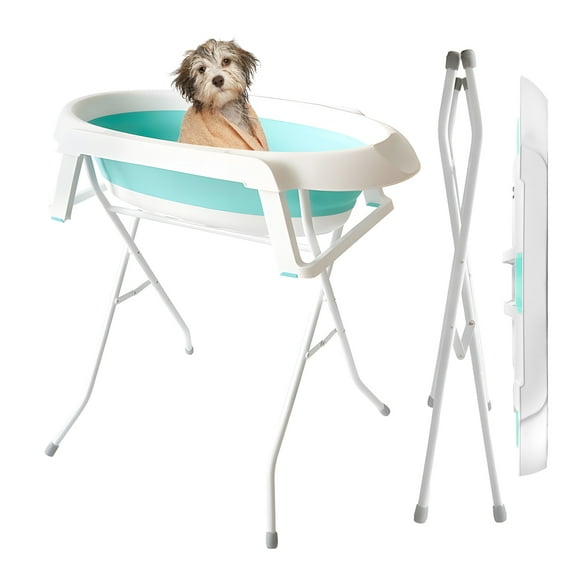 Queroig 2 in 1 Dog Bathtub Dog Washing Station, Foldable Pet Bath Tub for Bathing and Grooming, Collapsible Portable Shower Bathtub for Small Dogs Cats Pet, Indoor and Outdoor