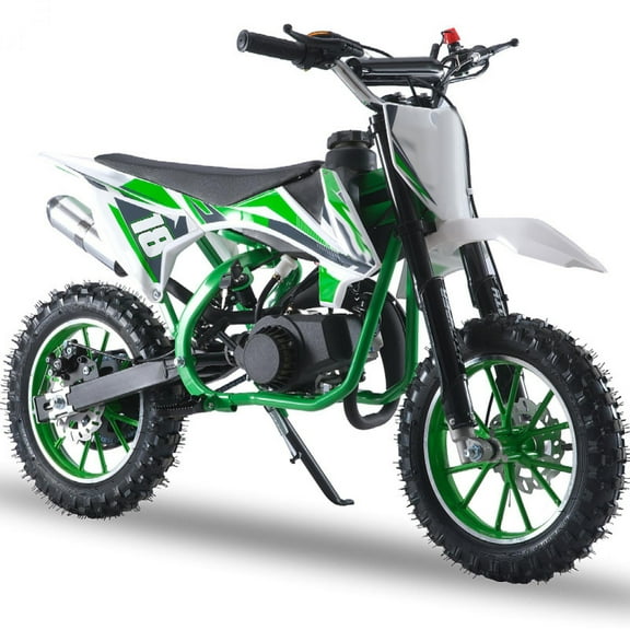 Queroig 49cc 2-Stroke Kids Dirt Bike, Gas Power Motocross, Off Road Mini Motorcycle, Pocket Motorbike with Front Rear Disc Brakes (Green)