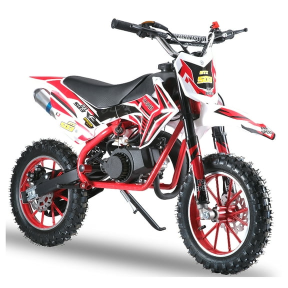 Queroig 49cc 2-Stroke Kids Dirt Bike, Gas Power Motocross, Off Road Mini Motorcycle, Pocket Motorbike with Front Rear Disc Brakes, Racing Max Speed 30KM/H (Red)