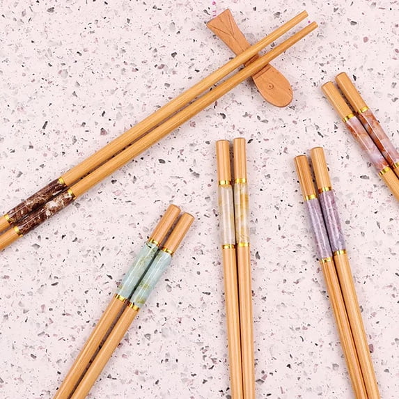Queroig 5 Pairs Chopsticks Reusable Non-slip Bamboo Heat Insulated Cooking Chopsticks for Dinning Table