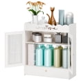 thumbnail image 1 of Queroig Bathroom Cabinet with Hollow Flower Carved, Wall-Mounted Bathroom Storage Cabinet, Bathroom Toilet Storage Shelf, Punching Free Cosmetics Storage Organizer with 2 Doors and Drawer, 1 of 8