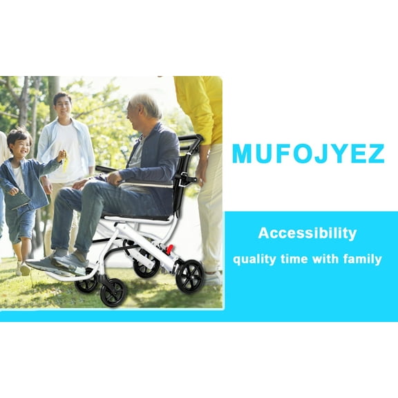 Queroig Folding Wheelchair Lightweight Portable Transit Travel Chair for Adults Ergonomic Design Wheelchair with Adjustable Safety Strap Carbon Steel Frame PU Wheels for Smooth Rid