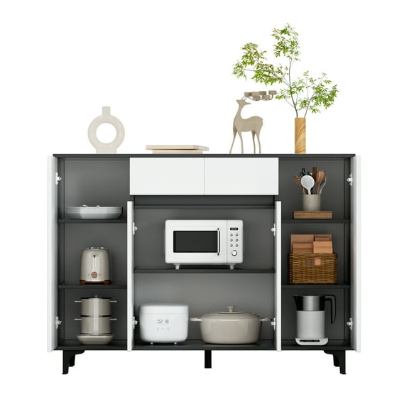 Queroig Kitchen Buffet Sideboard with 4 Doors and 2 Drawers, Kitchen Storage Cabinet, Living Room Kitchen Buffet Sideboard, Coffee Bar Storage Cabinet for Kitchen, Dining Room