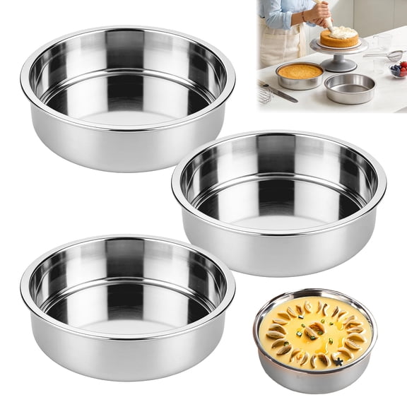 Queroig Stainless Steel Cake Pans Round Baking Tins for Oven Air Fryer Pressure Cooker Stackable Multipurpose Bakeware for Cakes Pizza Steamed Dishes