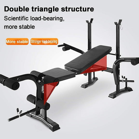 Queroig Standard Weight Bench, Bench Press Set with Preacher Curl Pad and Leg Developer, Weight Lifting Equipment for Home Gym Full-Body Workout