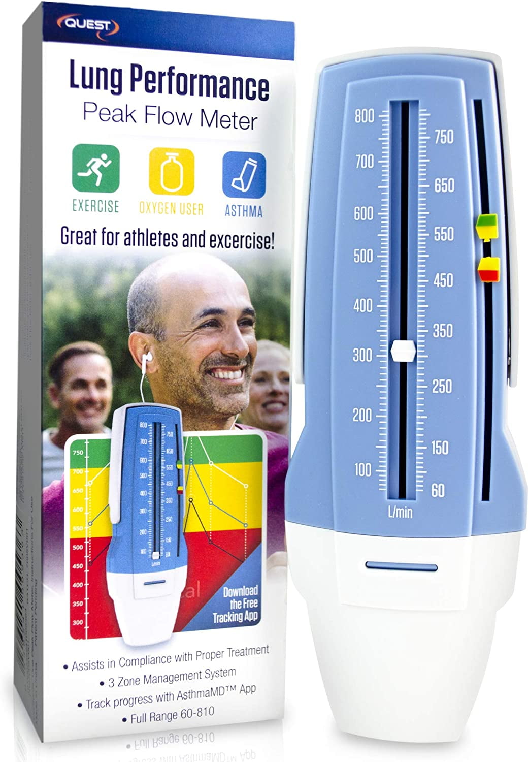 Quest AsthmaMD Lung Performance Peak Flow Meter Measures Lung