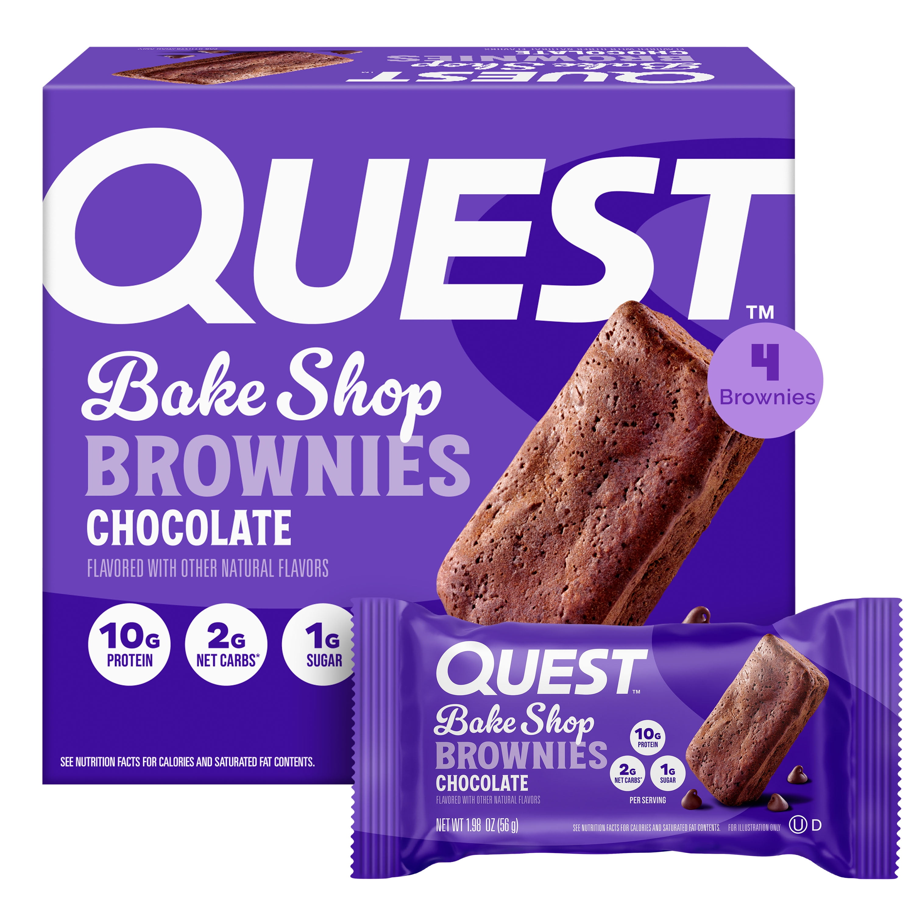 Quest Bake Shop Brownies, Chocolate Flavor, 10g Protein, 4 Count