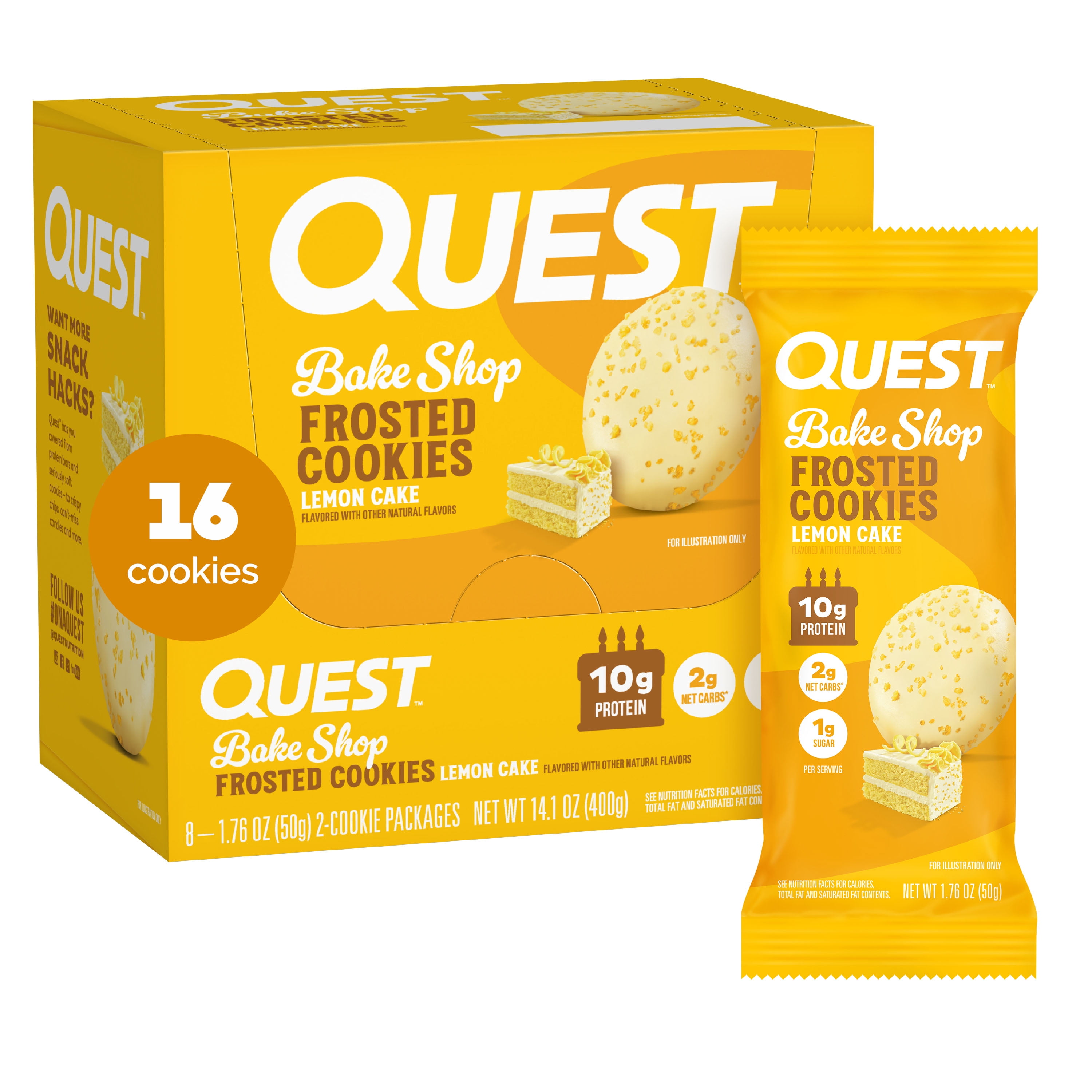 Quest Bake Shop Frosted Cookies, Lemon Cake Flavor, 10g Protein, 8