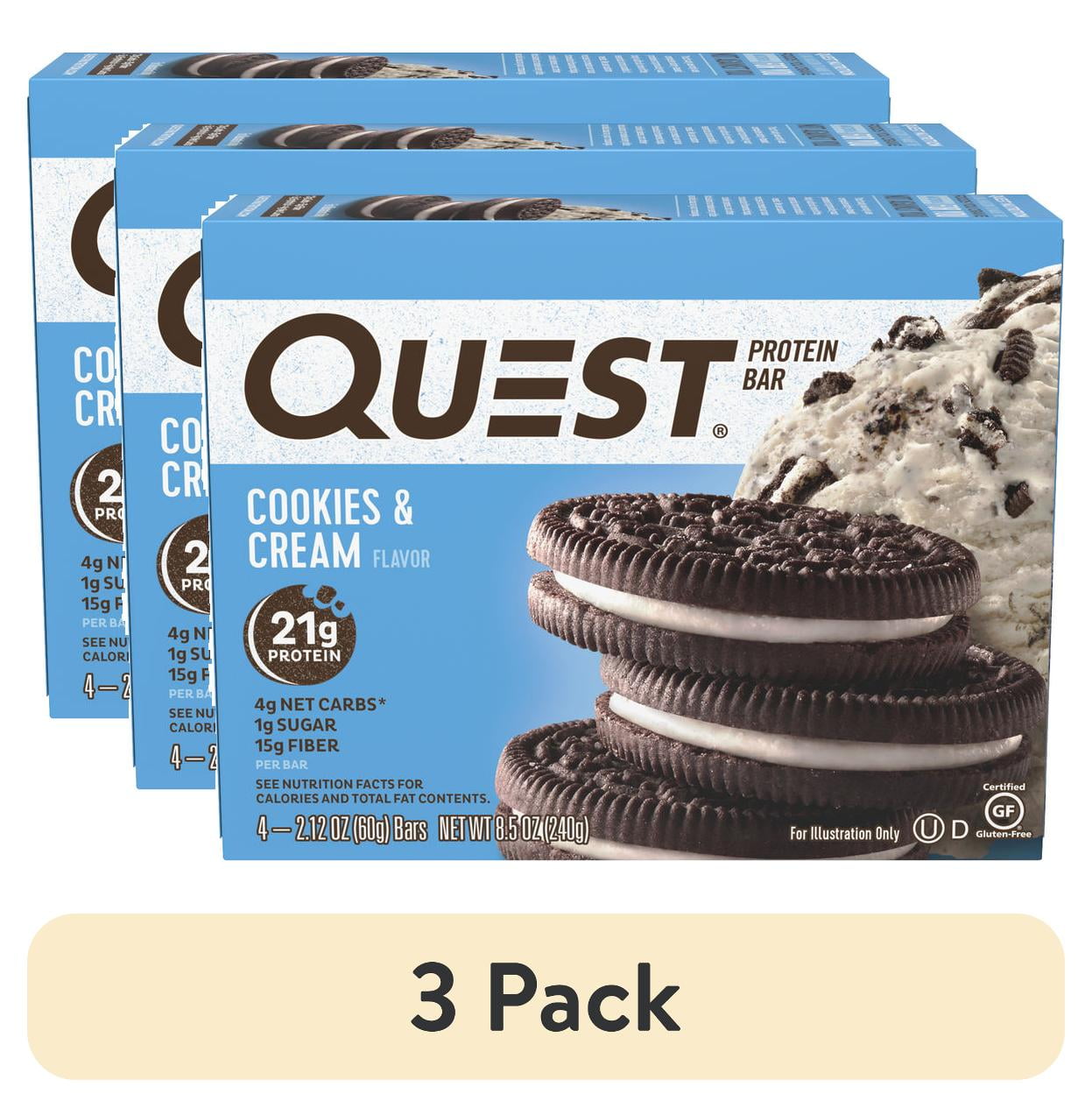 (3 pack) Quest Bar Cookies & Cream 4pk