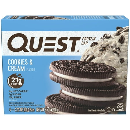 Quest Bar Cookies & Cream, Gluten Free, 4Pk