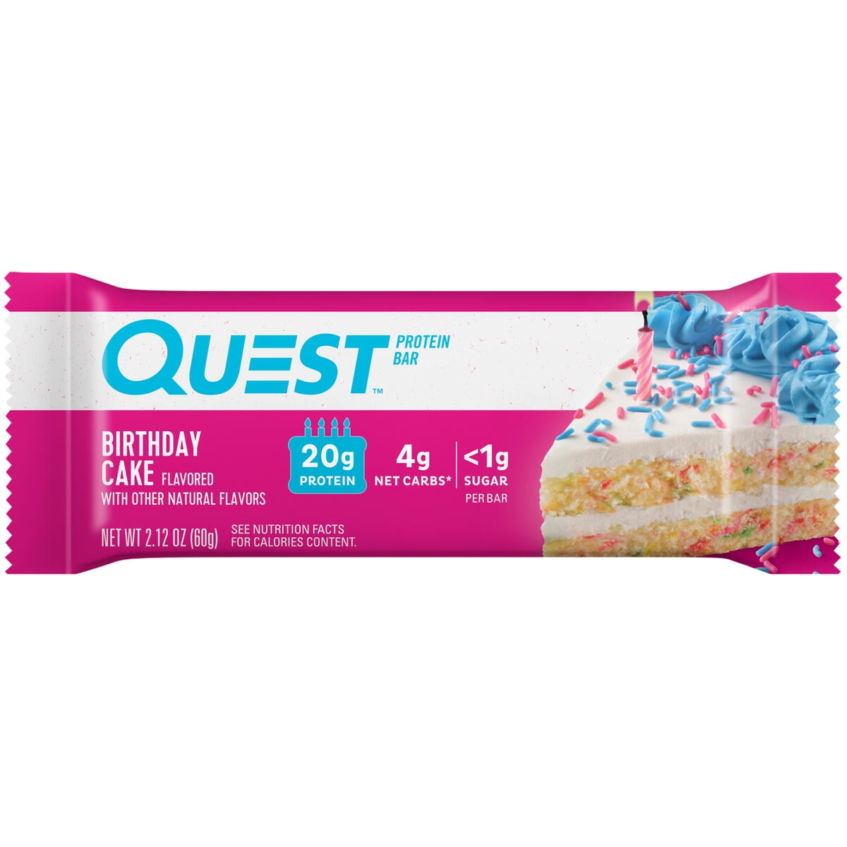 Quest Birthday Cake flavor Protein Bar, High Protein, Gluten Free, Single 1 Count